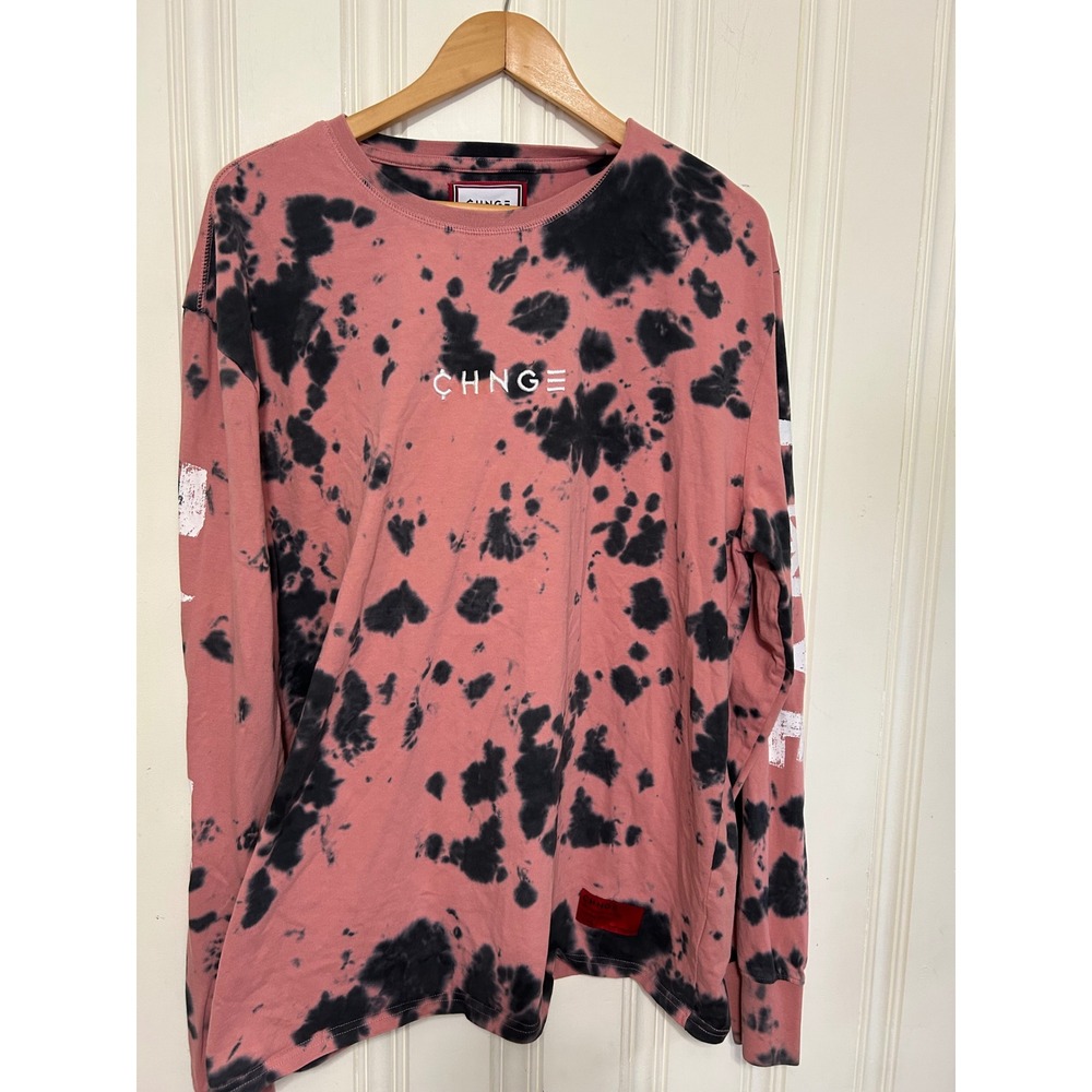 CHNGE XXL Rose Peace Love Tie Dye Long Sleeve Organic Cotton Graphic Tee Shirt